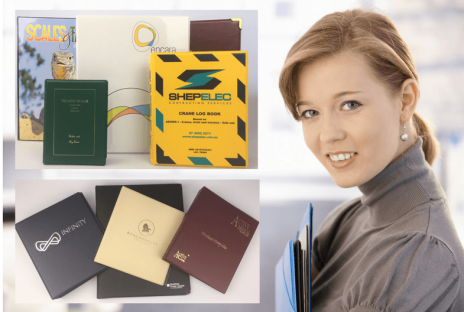 Corporate Branding Specialist Plastics Unique makes a wide range of branded stationery including these ring binders in a wide range of colours, fabrics. and prints