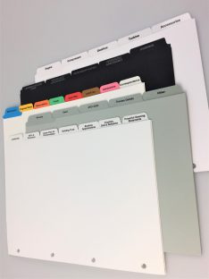 Custom, Branded, Printed, heavy duty tab dividers.